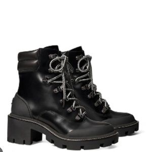 New Tory Burch Lug Sole Hiker Lace Up Ankle Boots